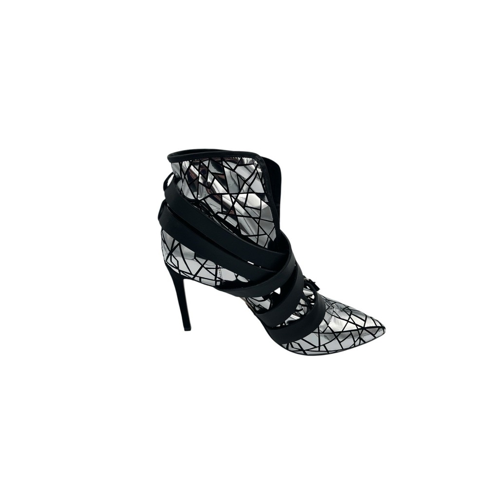 Balmain Jackie Mosaic Silver Mirrored Strappy Stiletto Ankle Boots EU 40 US 10 - Picture 7 of 13